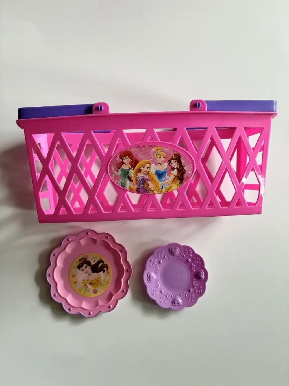 Disney Princess Pretend Play Shopping Basket & Plates Set Kids Toy Kitchen